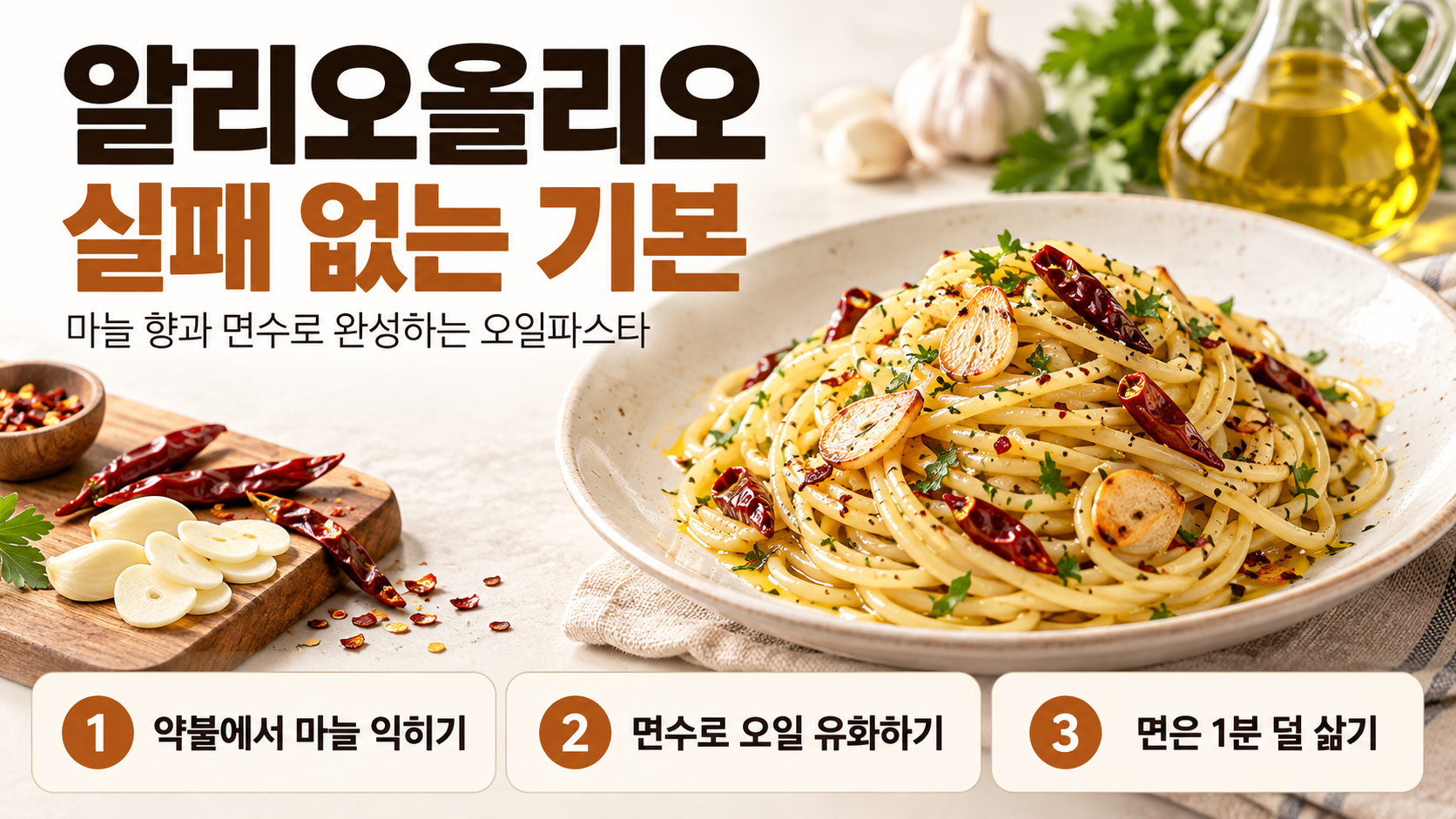알리오올리오 재료와 조리 핵심을 담은 정보 카드