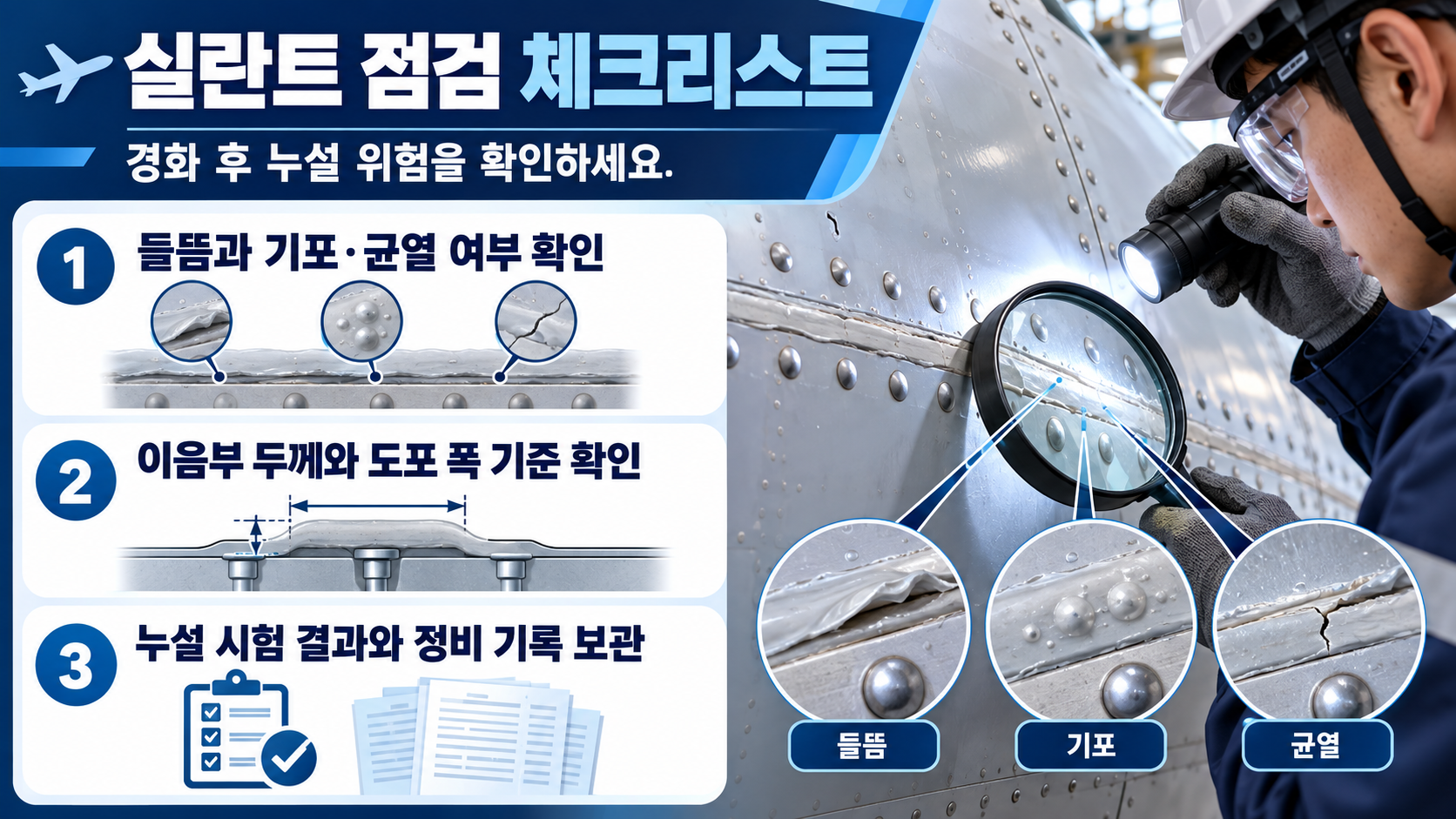항공기 실링 점검 기준을 설명하는 정보 카드