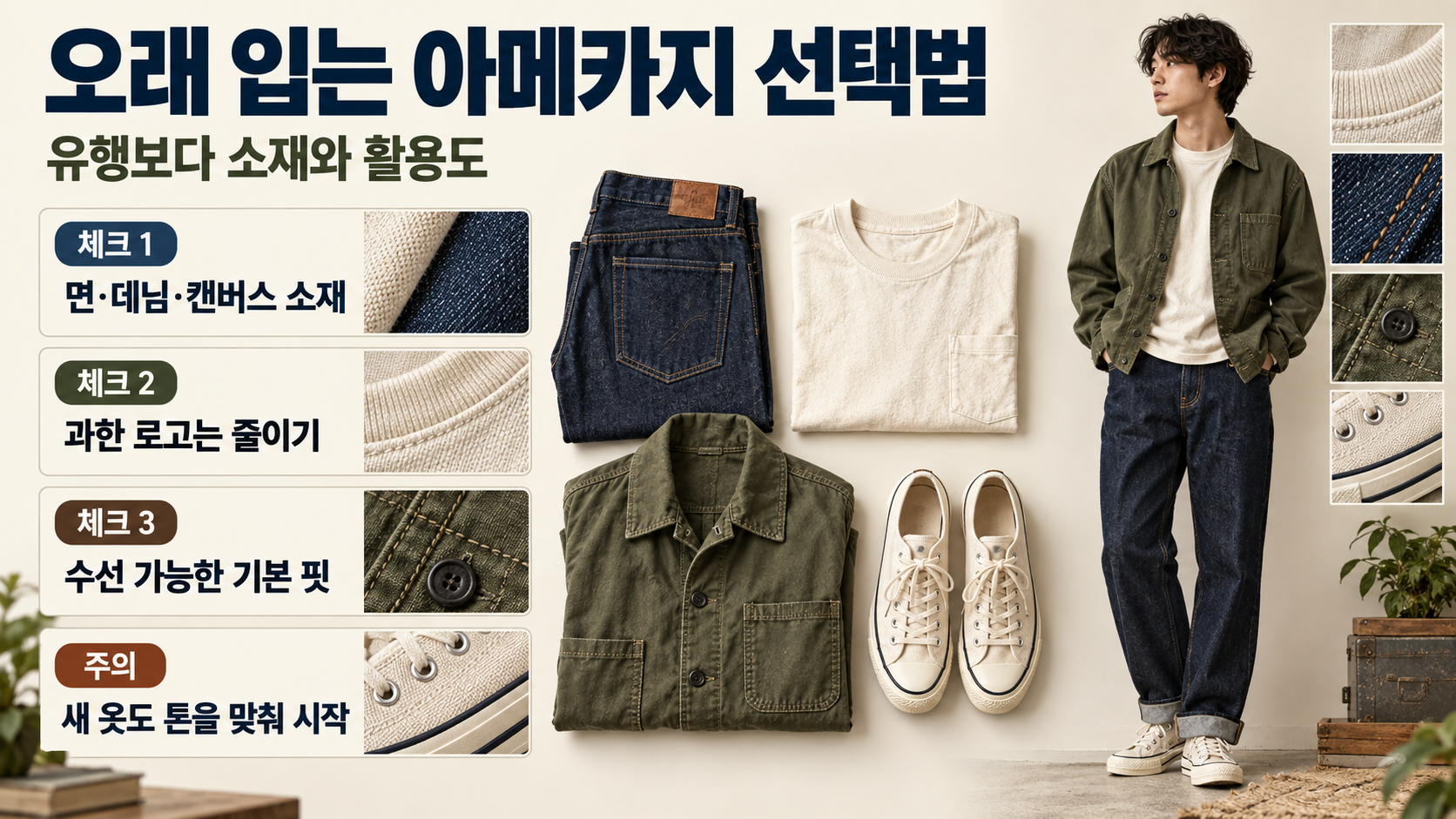남녀 아메카지룩 선택 기준과 관리법을 정리한 한국어 정보카드