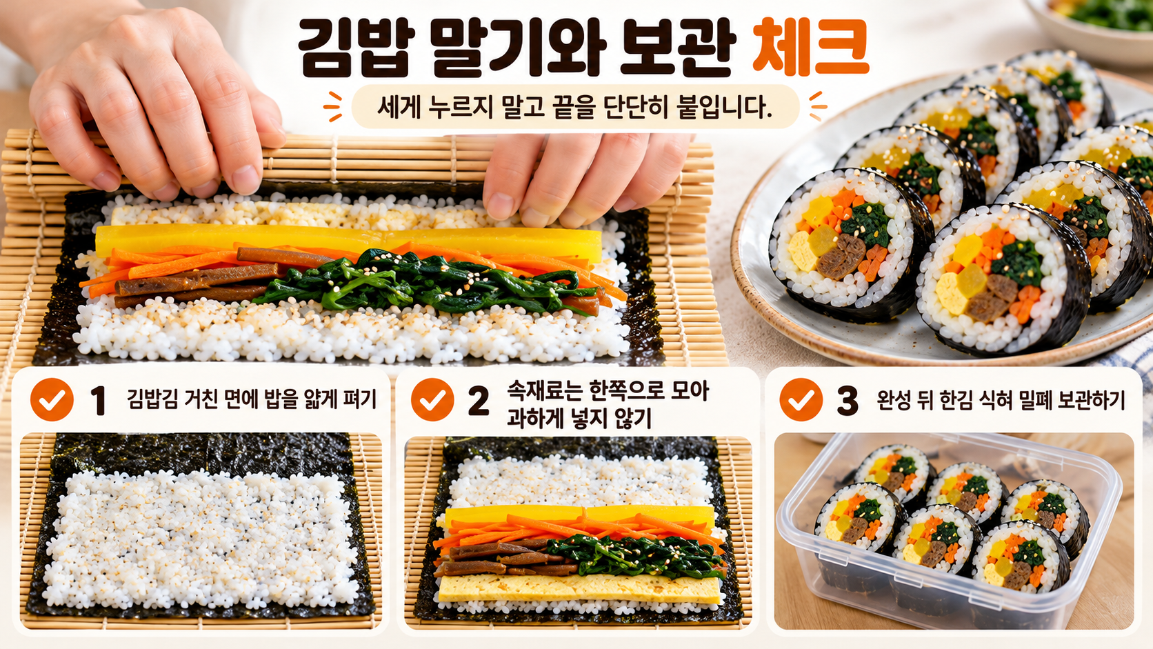 김밥김 방향과 말기 점검 항목을 담은 정보카드