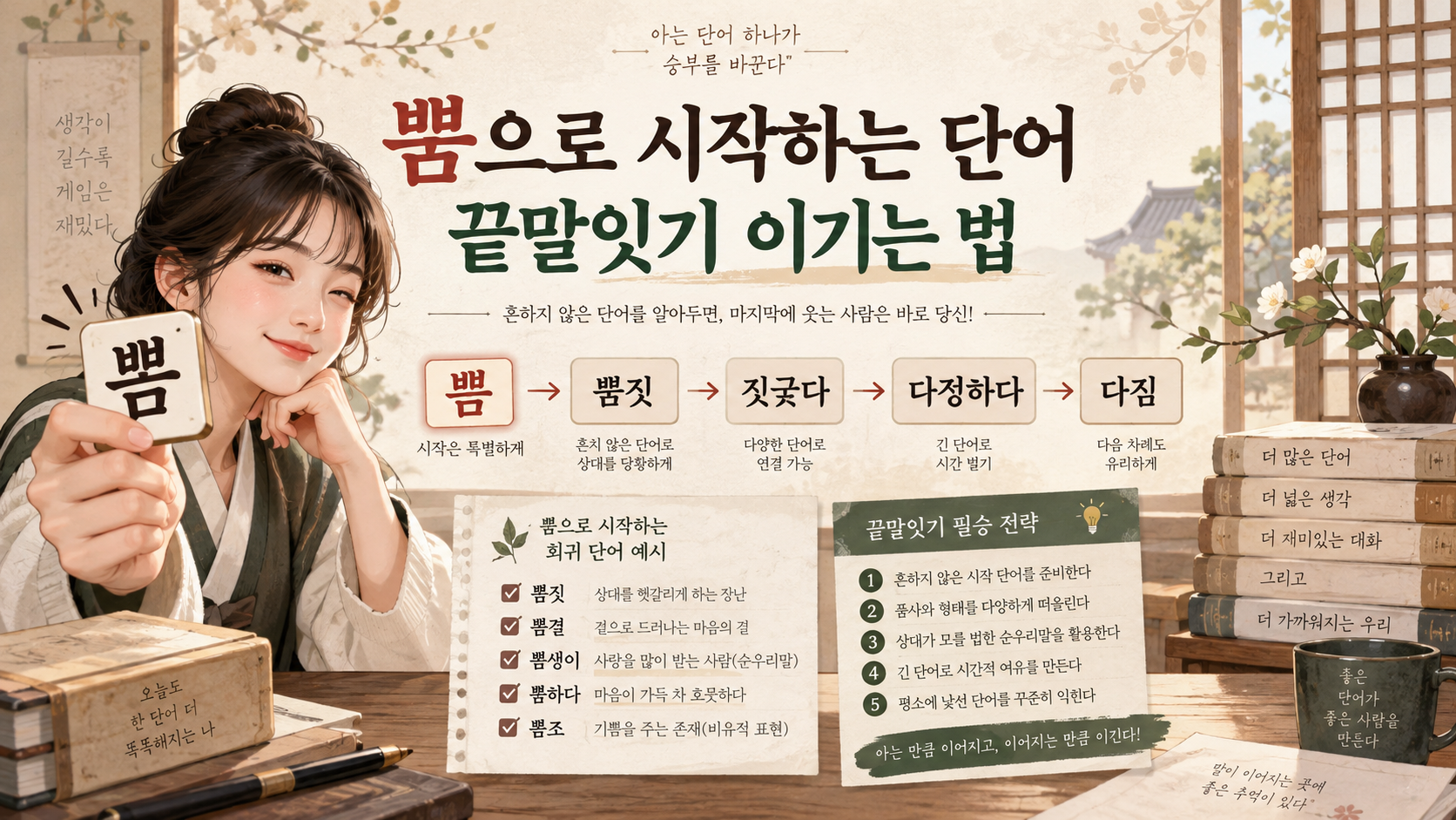 쁨으로 시작하는 단어와 끝말잇기 전략 정보카드