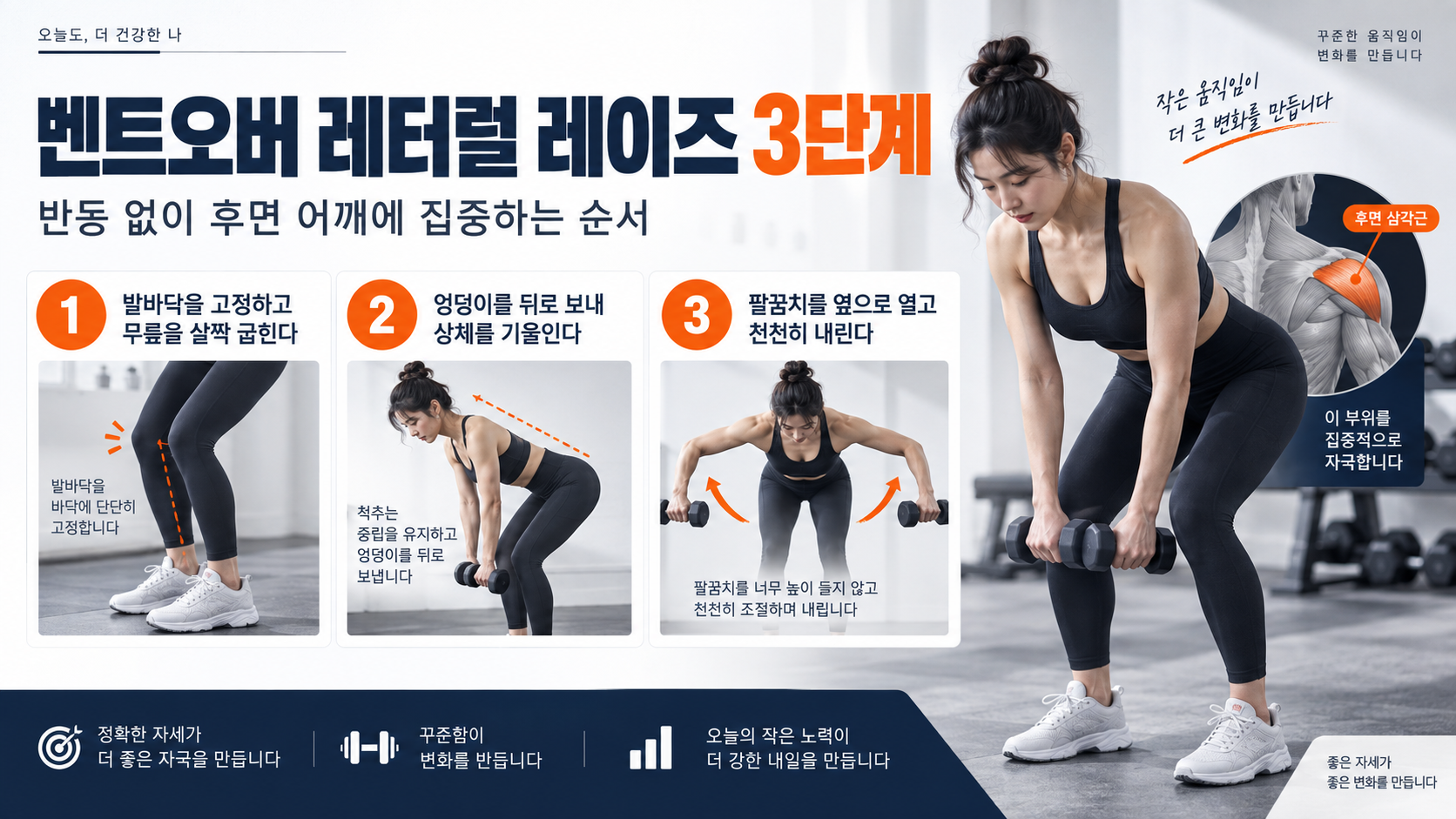 벤트오버 레터럴 레이즈 동작 순서와 호흡 방법