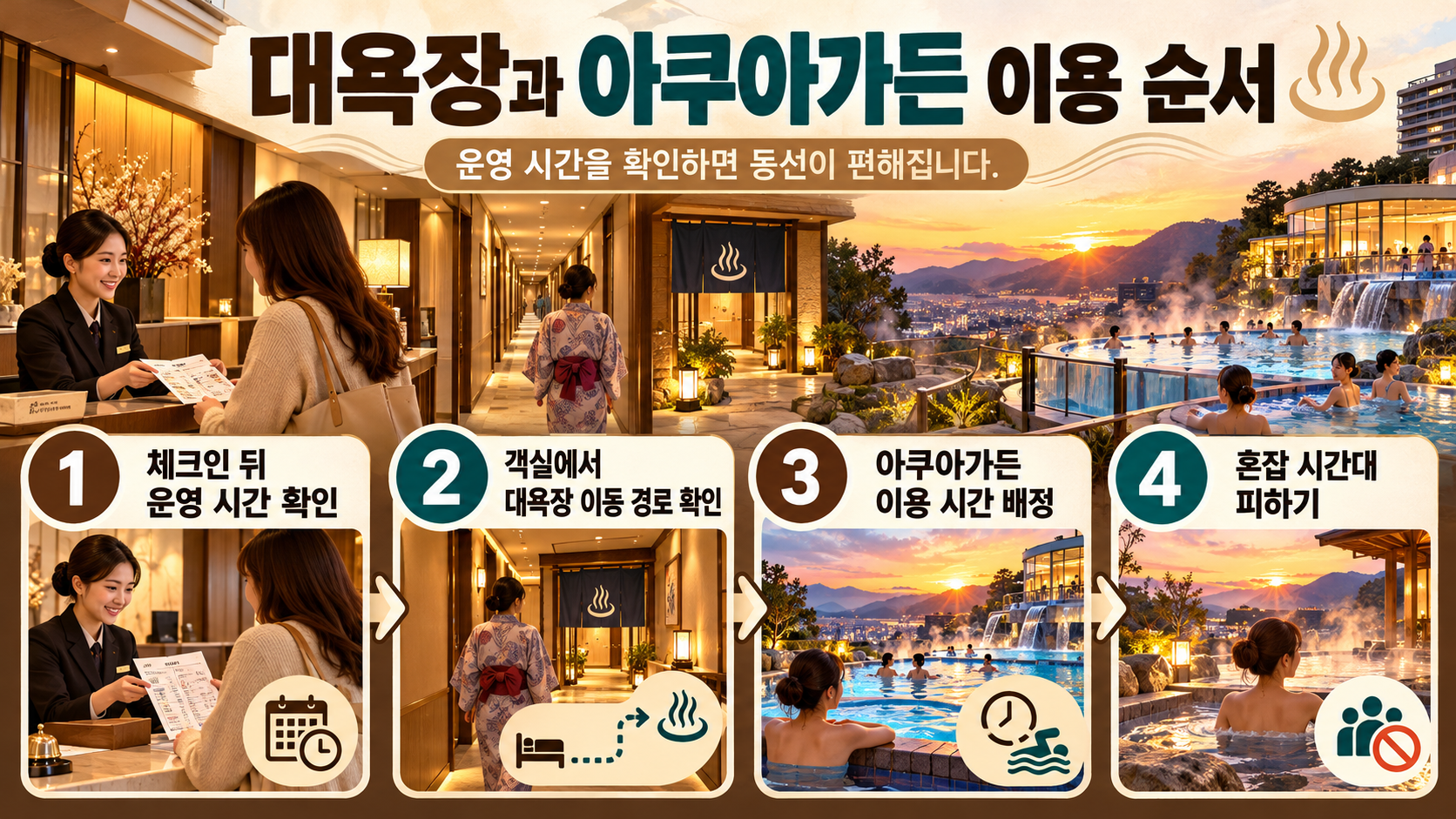 스기노이호텔 입실부터 온천 이용까지의 시간표 카드
