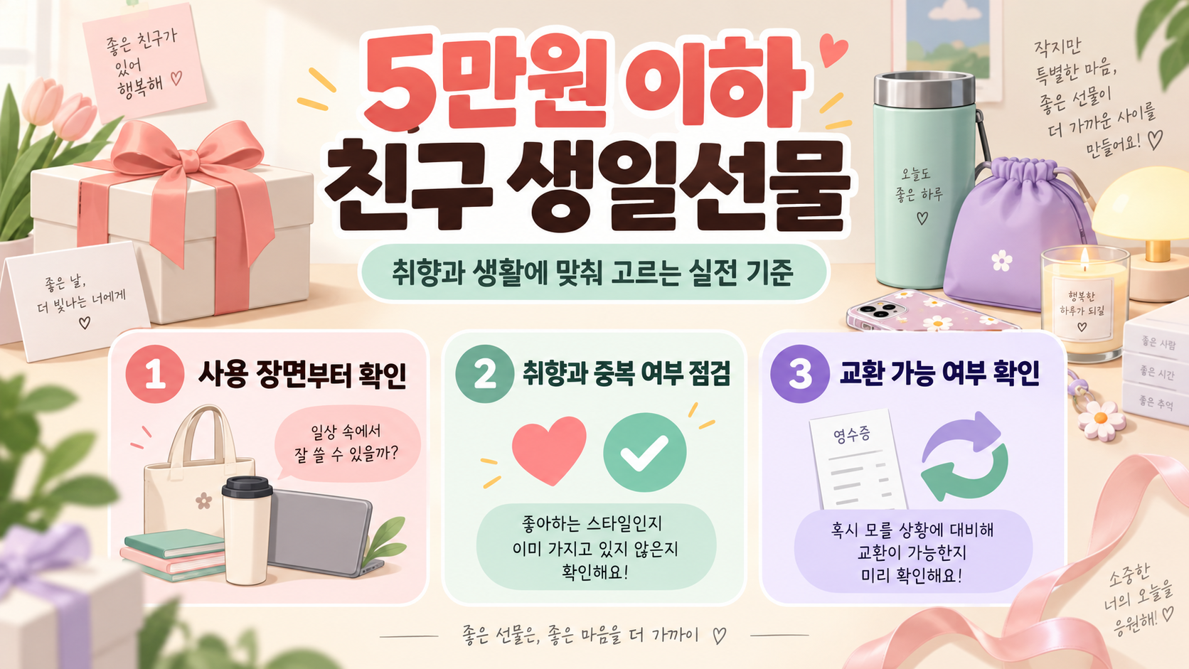5만원 이하 친구 생일선물 선택 기준 정보카드