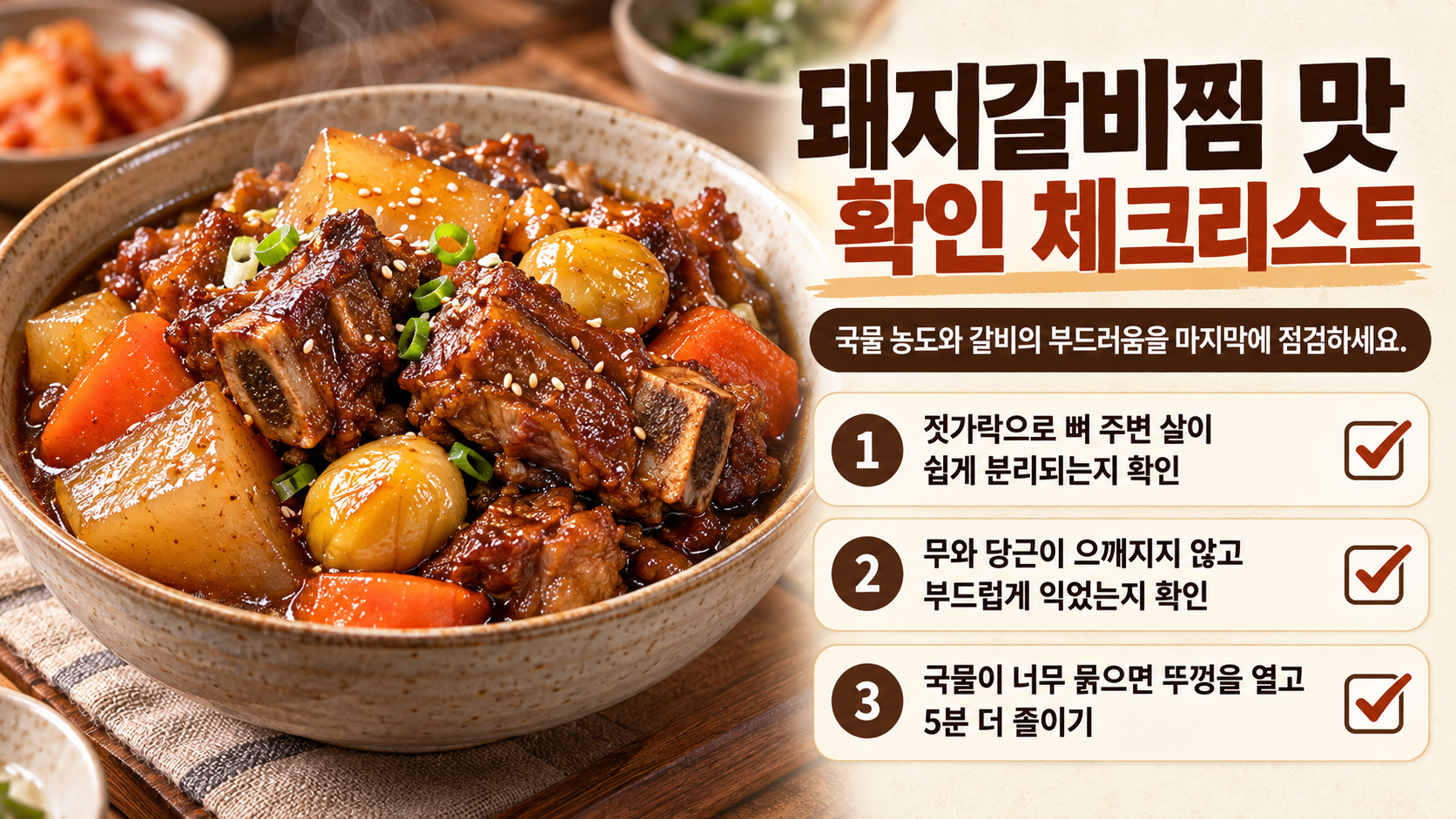 돼지갈비찜 간 맞춤과 완성 확인 체크리스트 정보카드