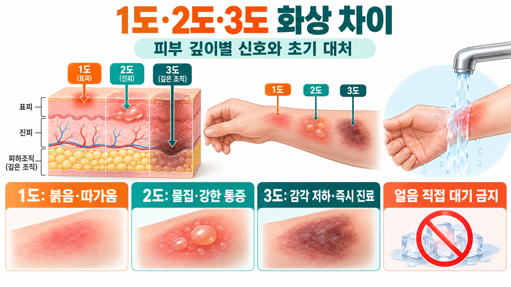 1도·2도·3도 화상 차이와 초기 대처 핵심을 정리한 한국어 정보카드