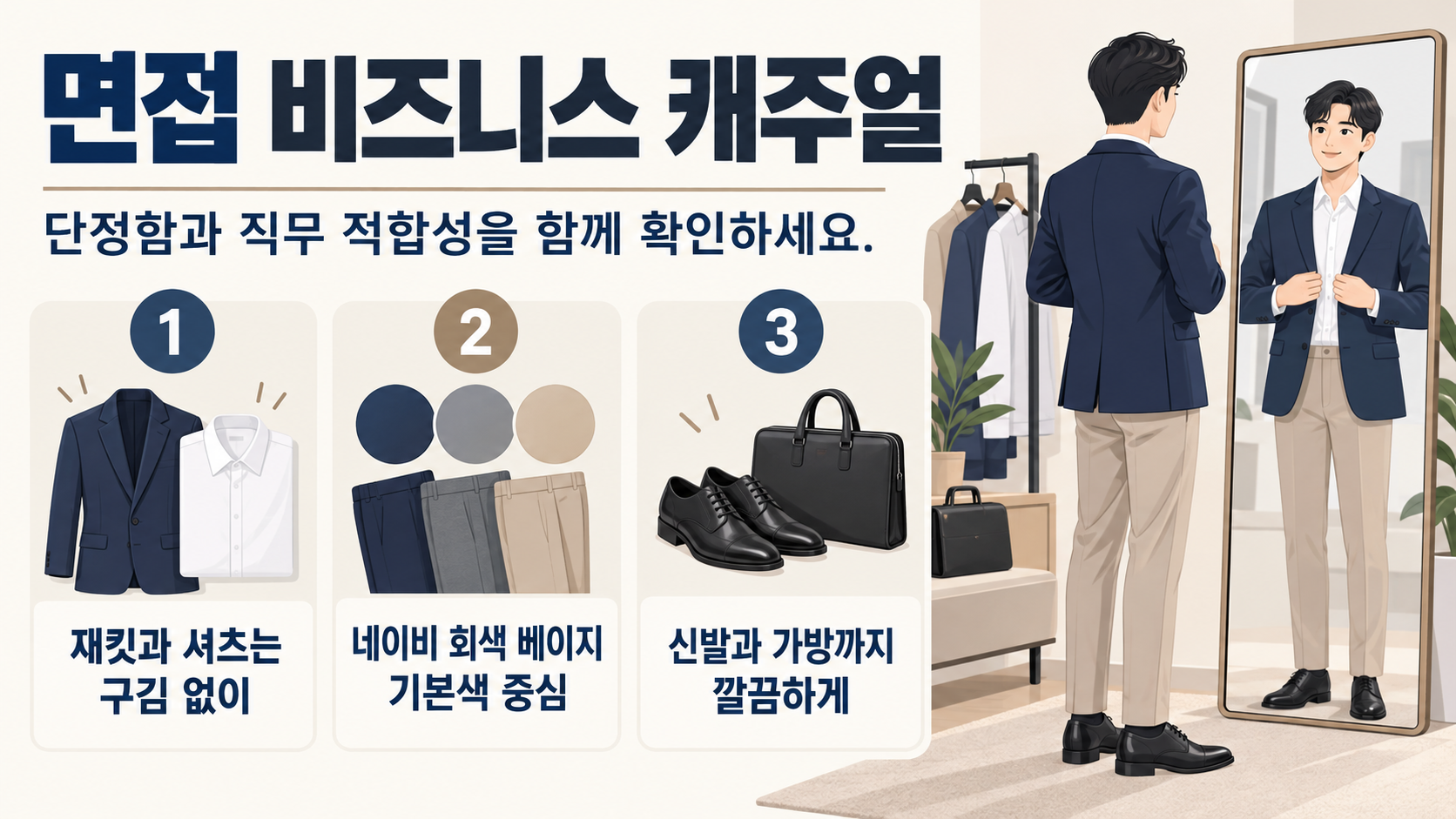 면접 비즈니스 캐주얼 핵심 원칙 정보카드