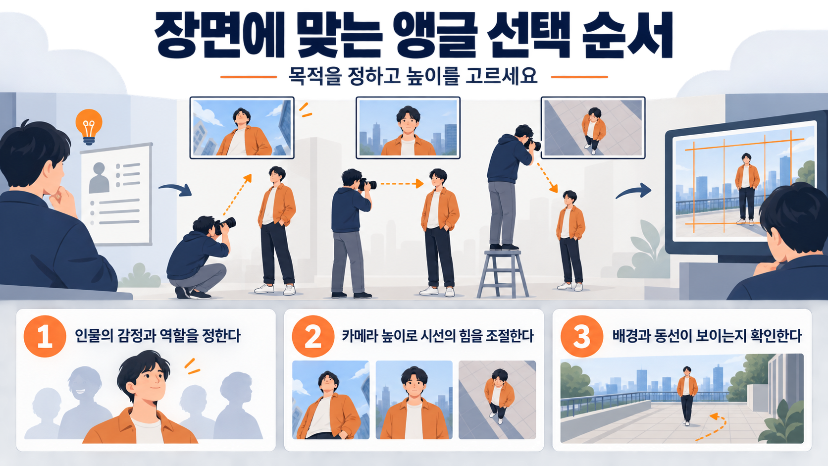 카메라 앵글 선택 순서를 보여 주는 한국어 정보카드