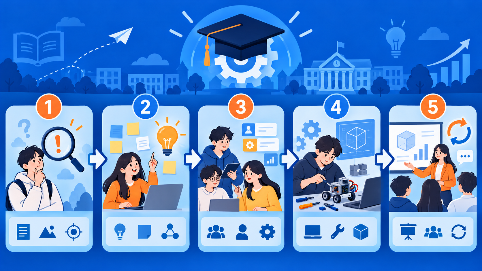 캡스톤 디자인의 주제 선정부터 발표까지 일정을 보여 주는 타임라인