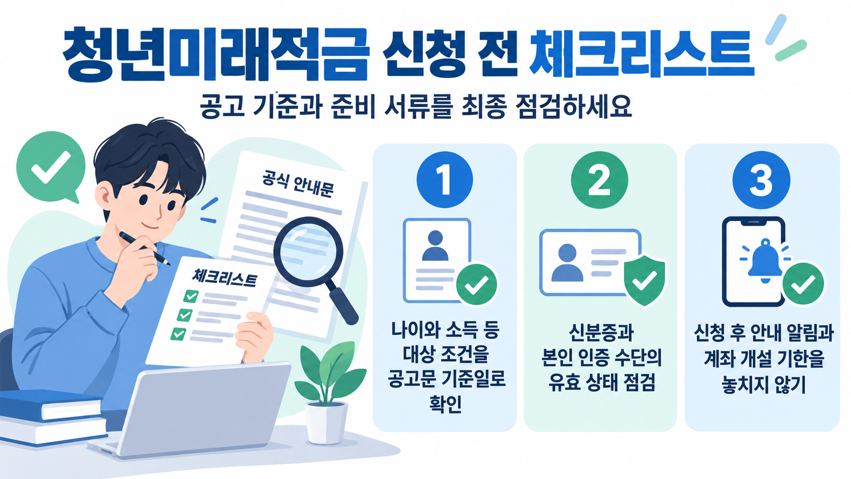 청년미래적금 신청 전 점검 항목을 정리한 정보카드