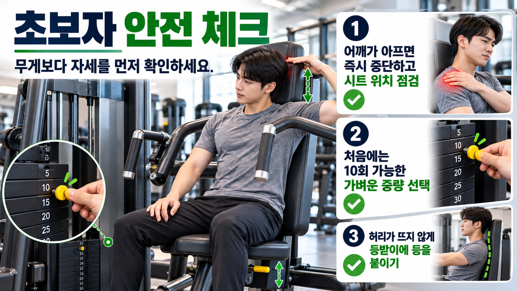 체스트프레스 머신 안전 체크리스트 한국어 정보카드