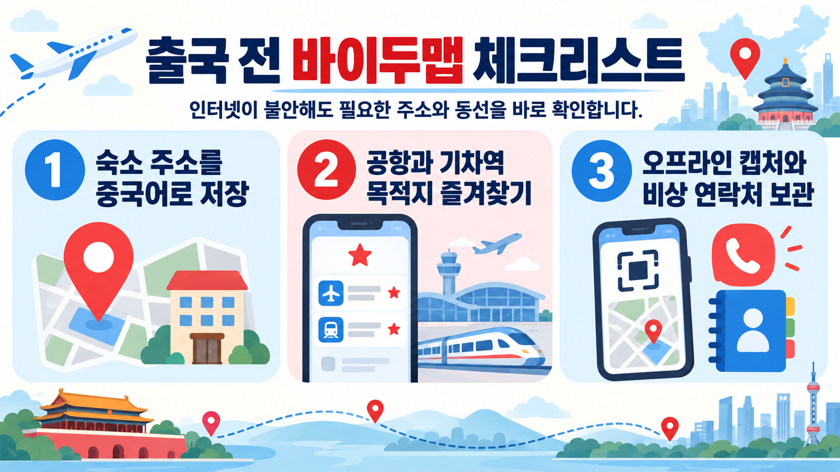 중국 현지 바이두맵 사용 체크리스트 카드