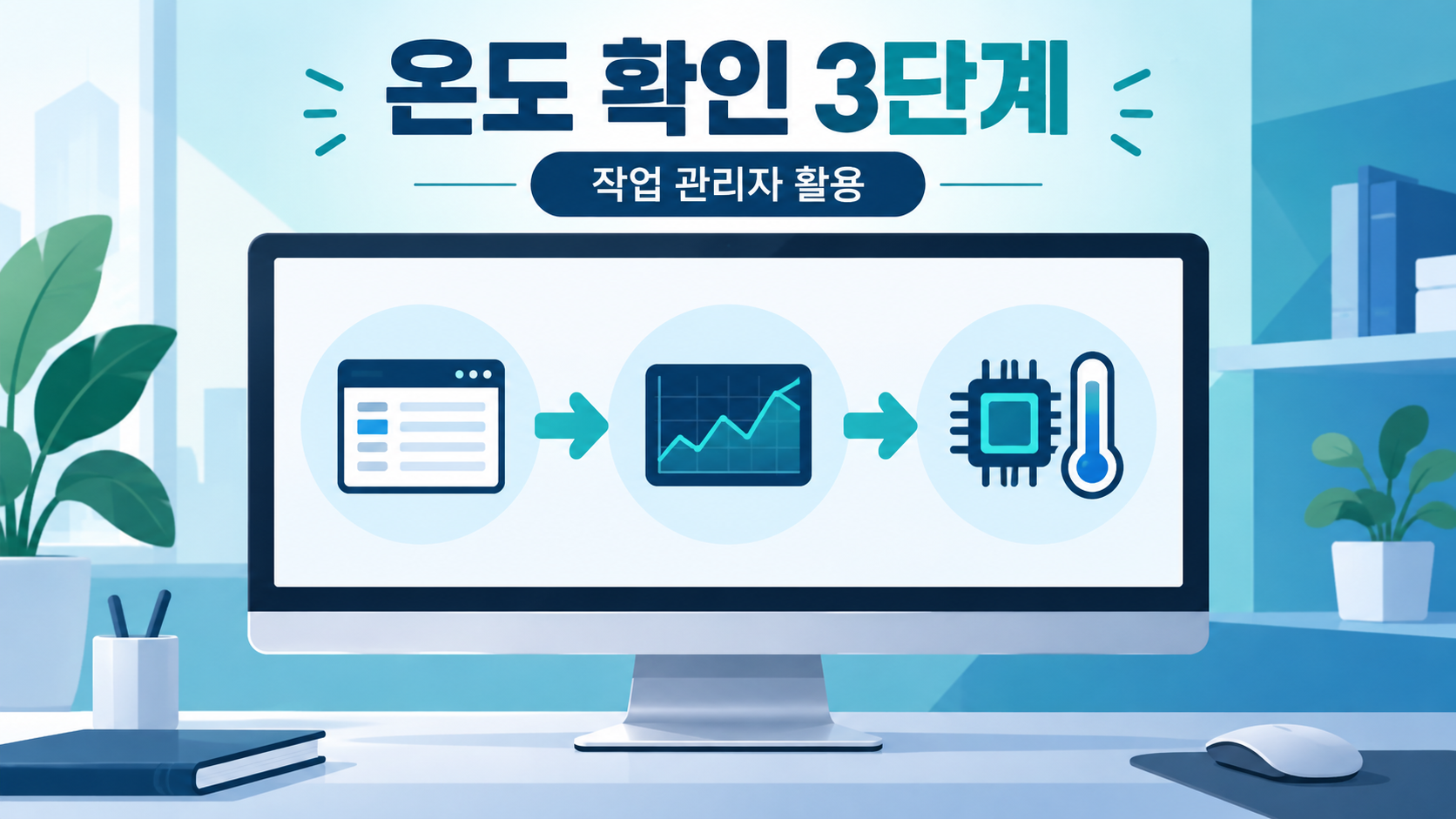 컴퓨터 온도 점검 순서를 단계별로 정리한 한국어 인포그래픽