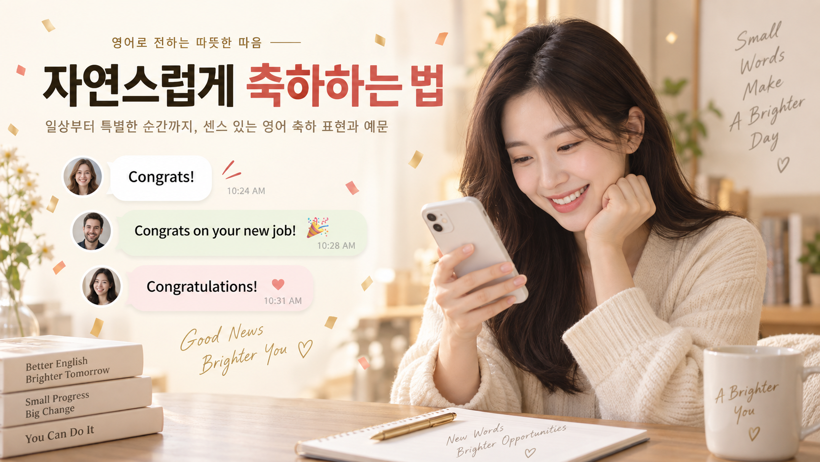 합격과 승진, 졸업 상황의 영어 축하 예문을 정리한 정보카드