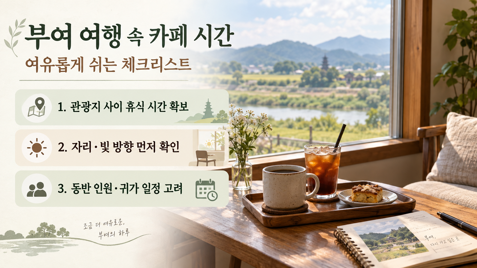 창가 좌석에서 바깥 풍경을 바라보는 카페 방문객의 뒷모습