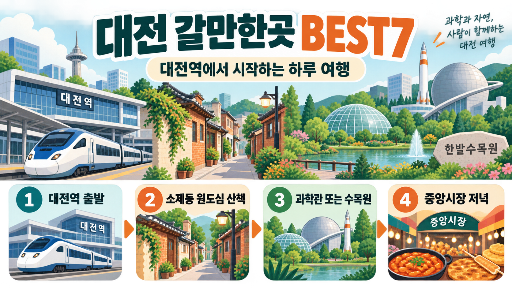 대전역 출발 대전 여행 BEST7 핵심 동선을 정리한 정보카드