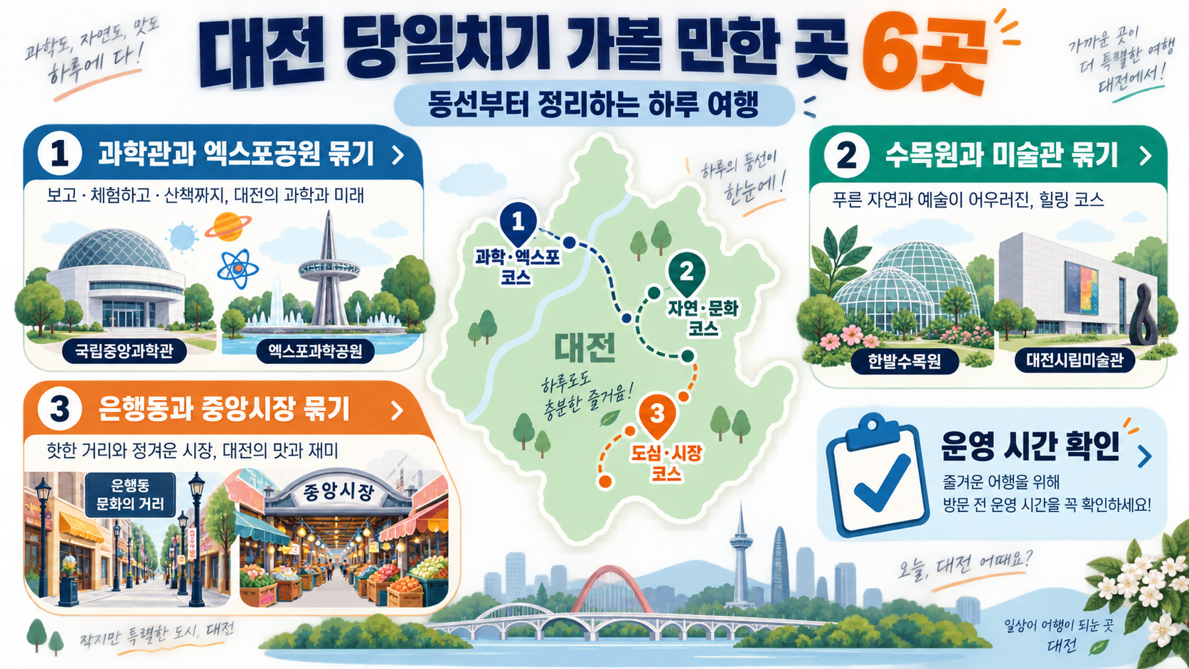 대전 당일치기 여섯 곳 동선 정보카드