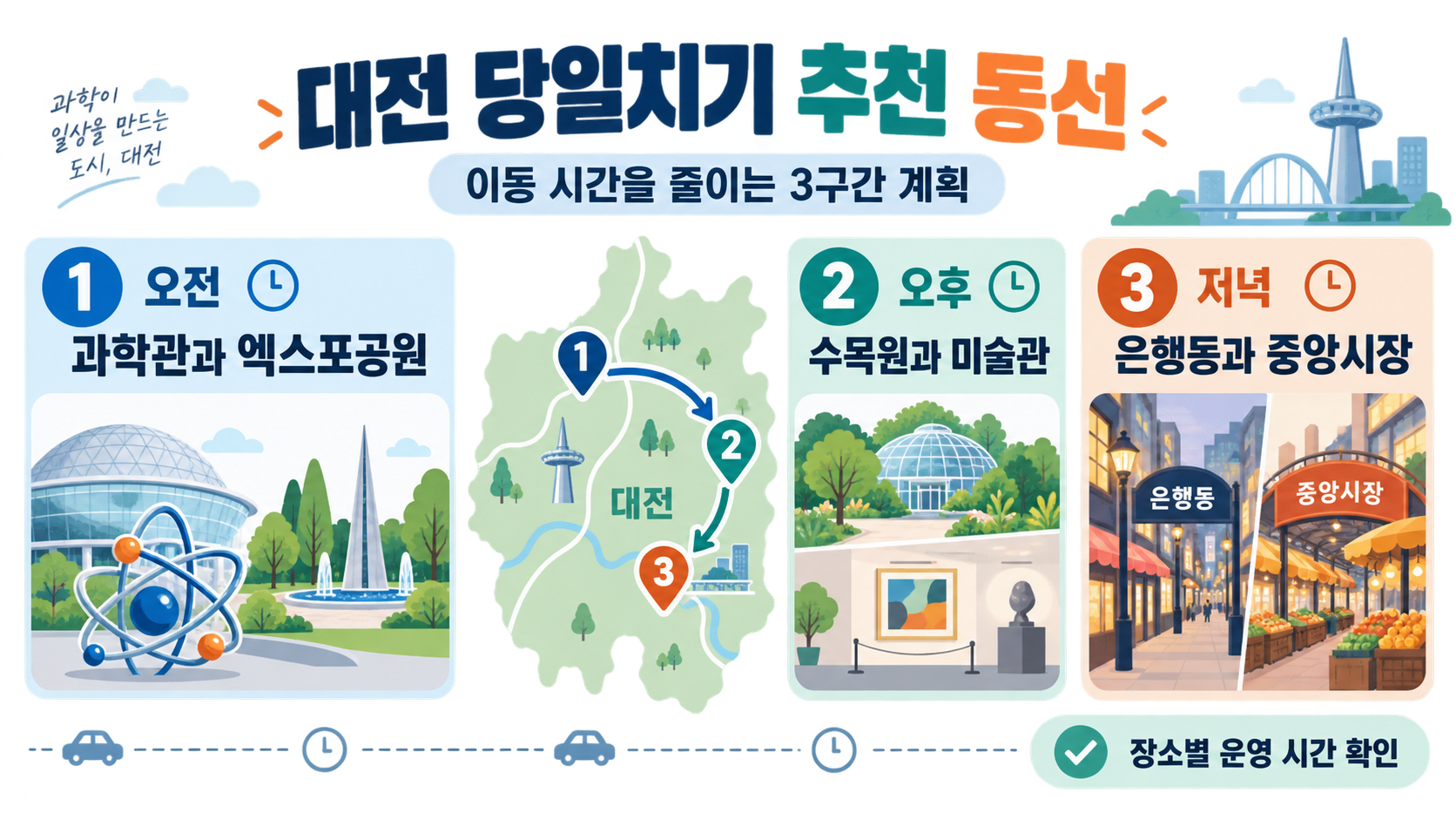 대전 여행 장소 순서 정보카드