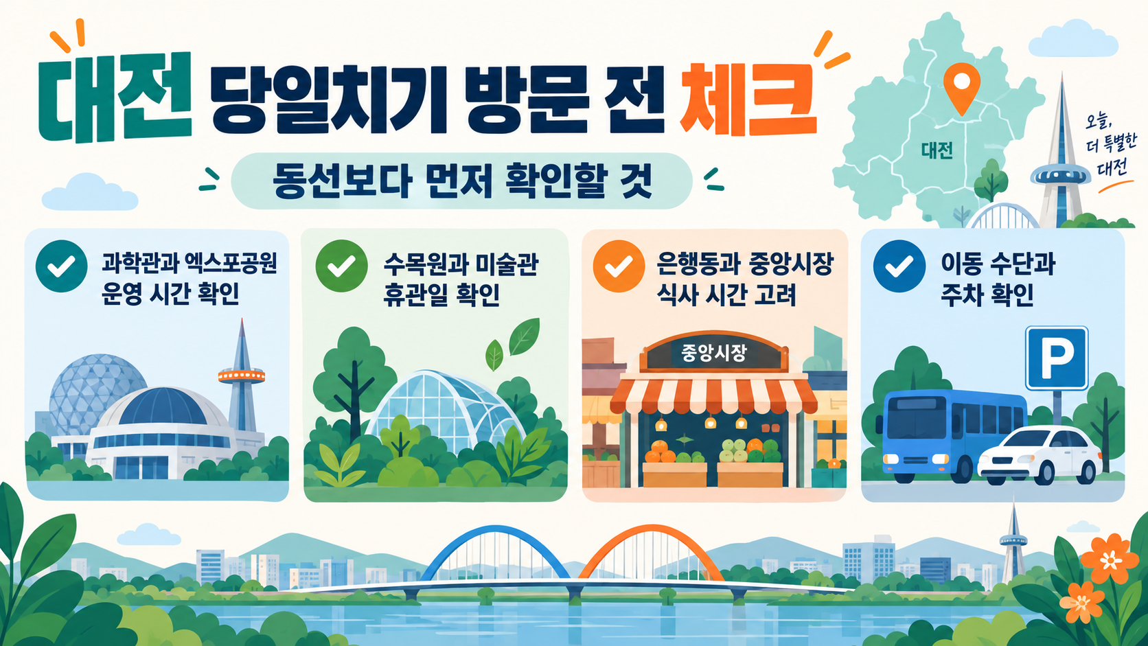 대전 당일치기 준비 체크리스트 정보카드