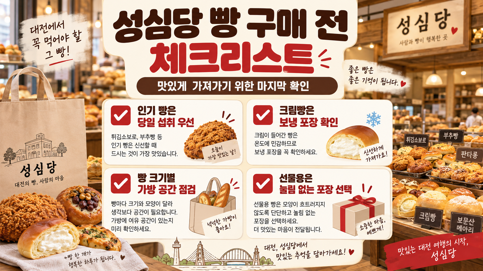 성심당 빵을 취향과 용도별로 고르는 체크리스트 정보카드