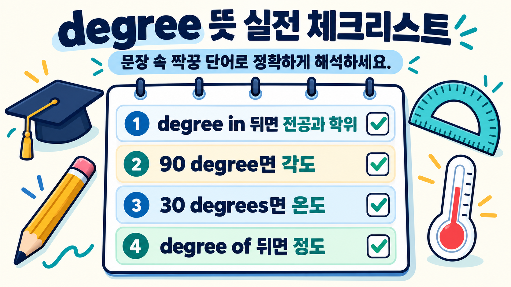 degree 관련 표현과 해석 주의점을 담은 체크리스트 정보카드