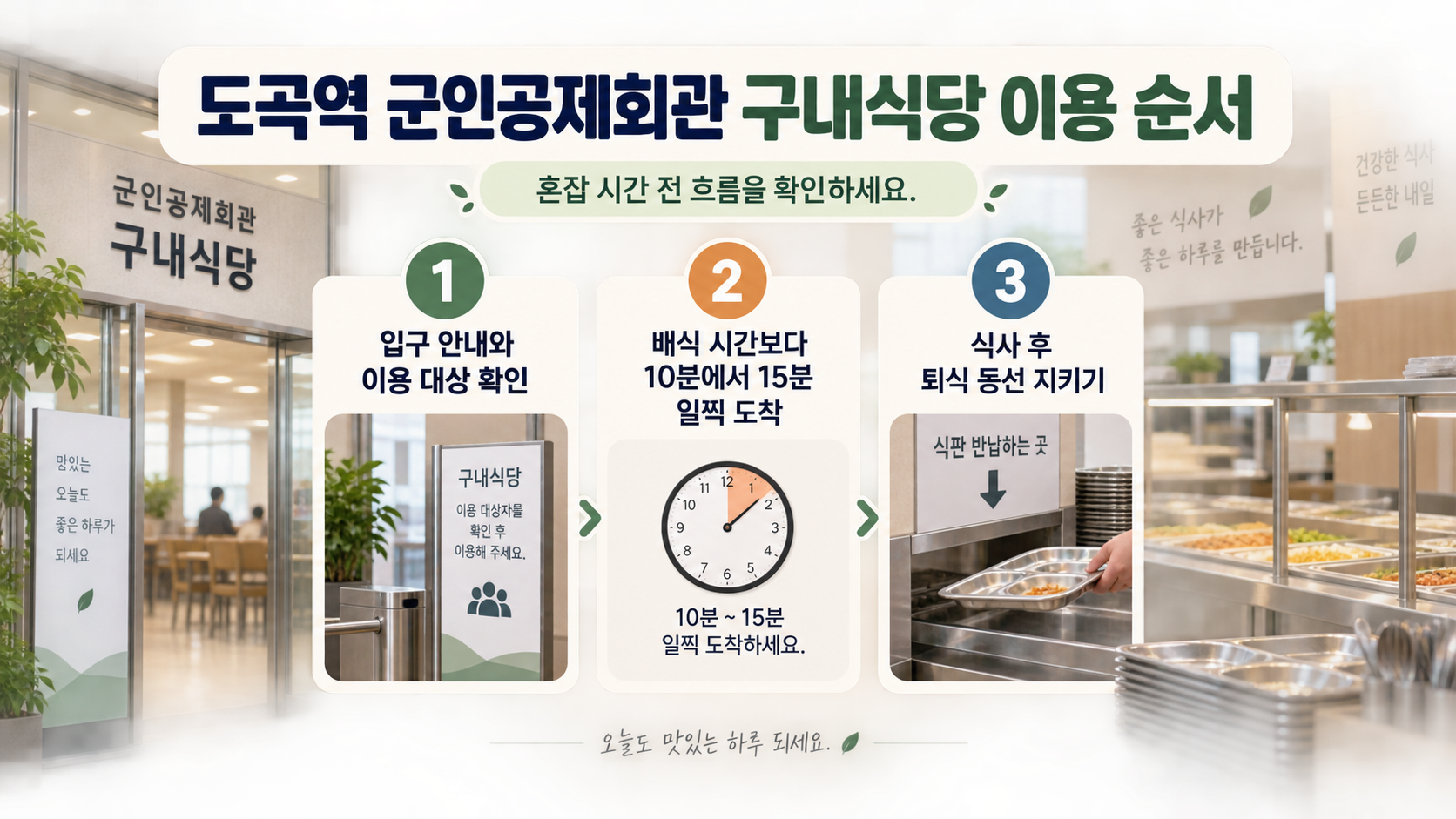 구내식당 방문 준비부터 식사까지의 순서 안내