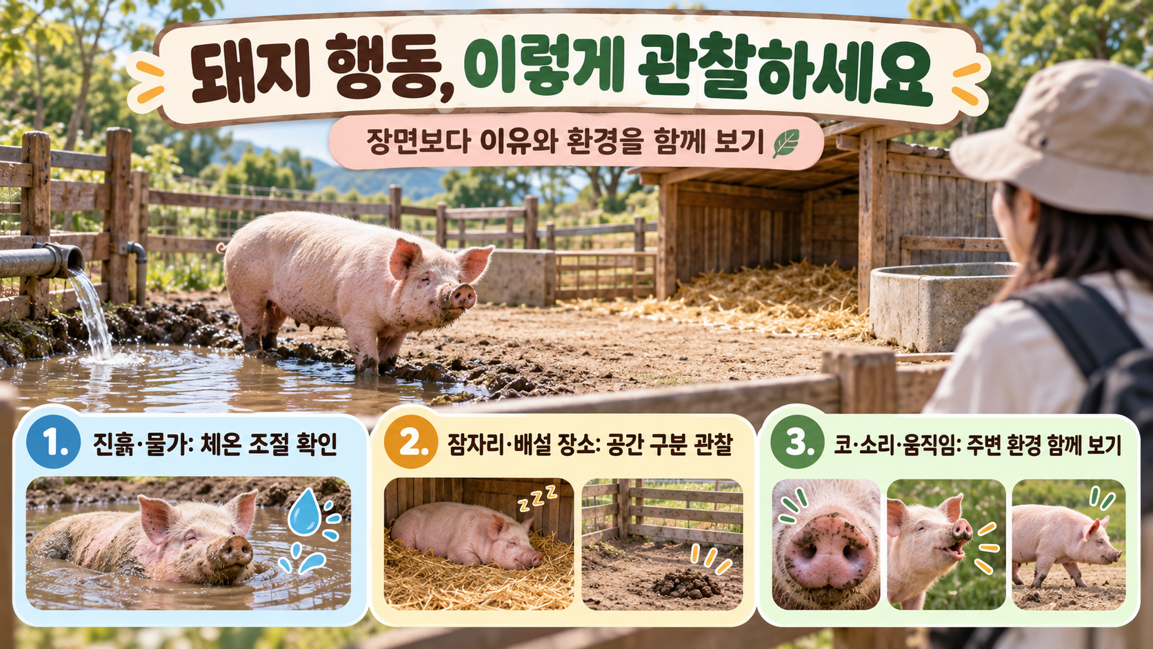 돼지 행동을 관찰하는 순서를 보여 주는 정보카드