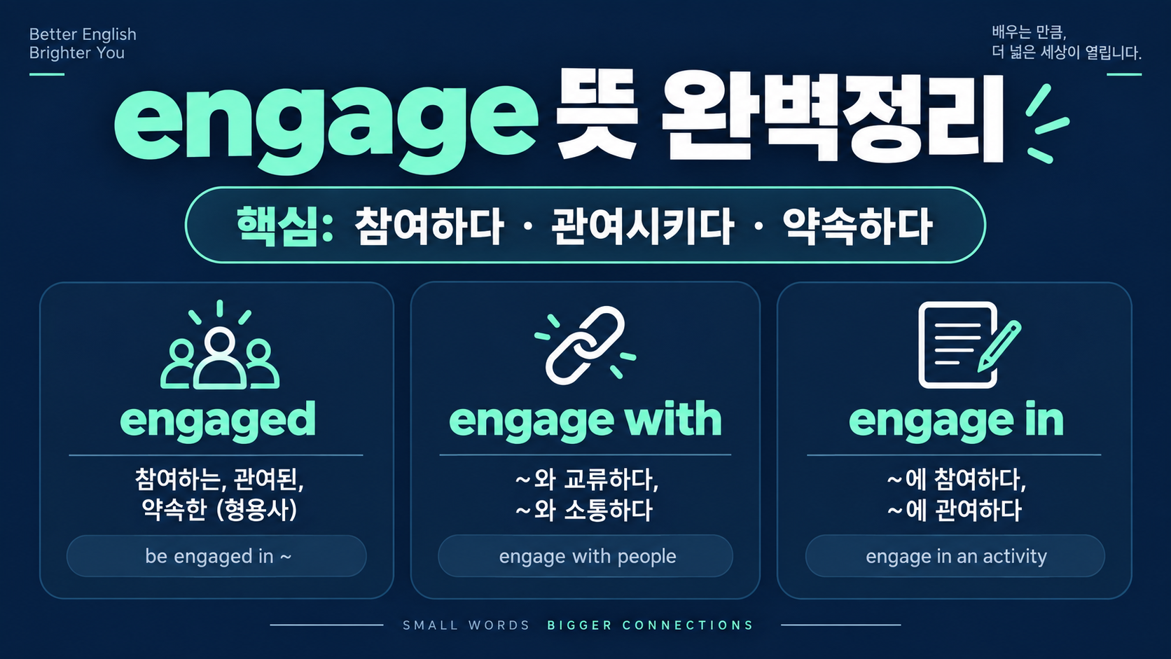 engage의 핵심 뜻과 주요 표현을 정리한 정보카드