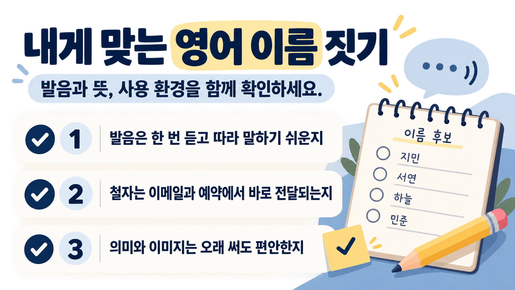 영어 이름 선택 기준을 정리한 정보카드