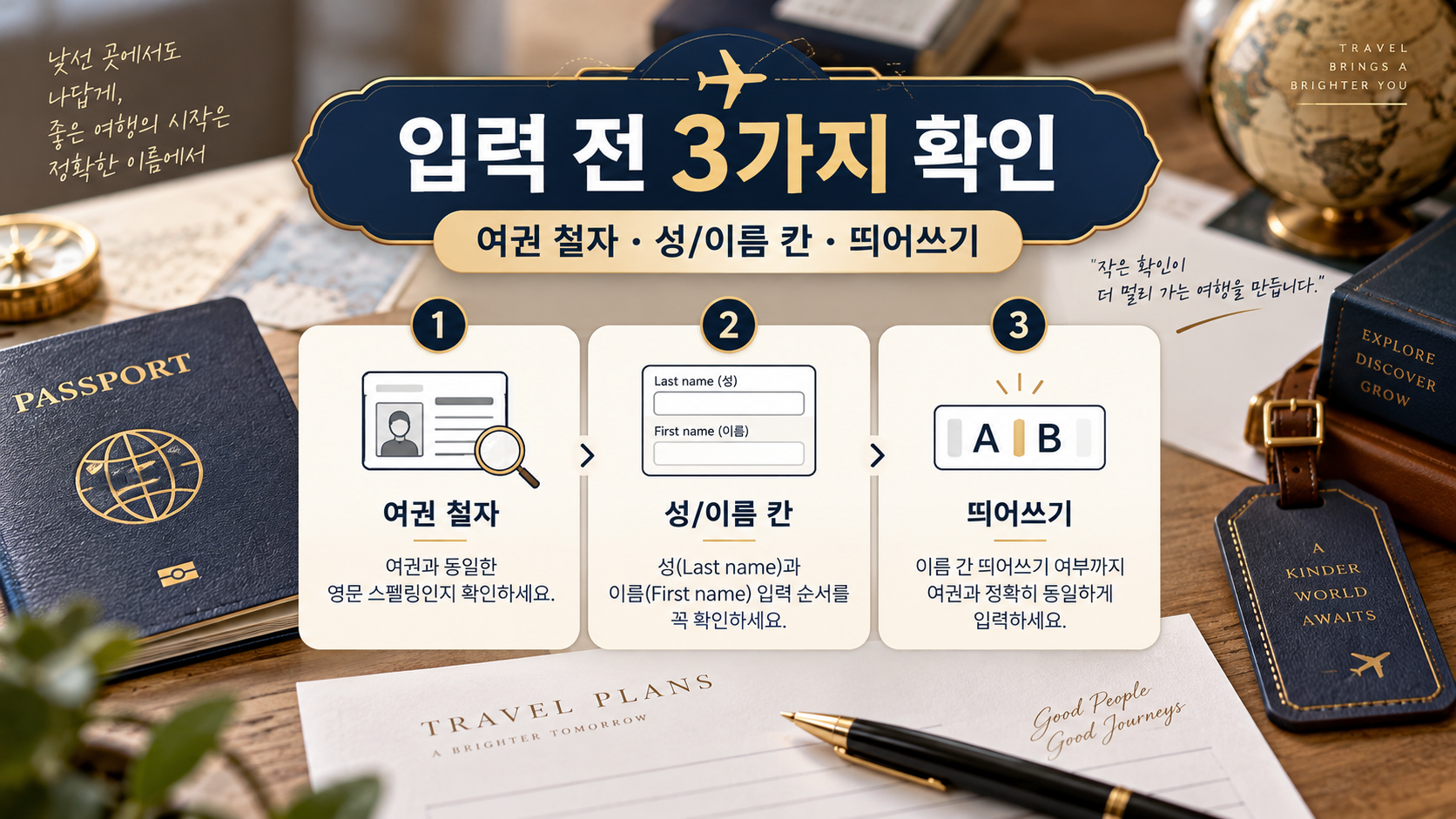 여권 영문 이름 입력 전 철자와 성·이름 칸, 띄어쓰기를 확인하는 한국형 정보카드