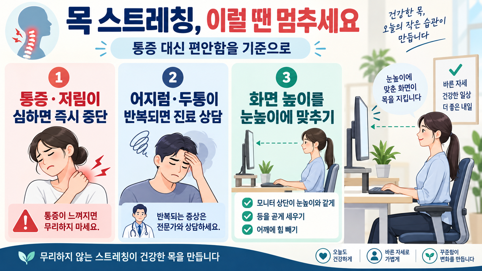 앉은 자세에서 목과 어깨 부담을 줄이는 생활 체크리스트 정보카드