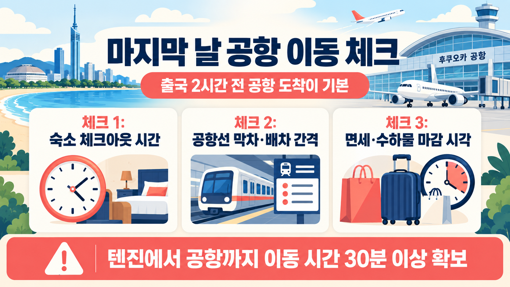 후쿠오카 교통과 식사와 쇼핑 준비 체크리스트 카드