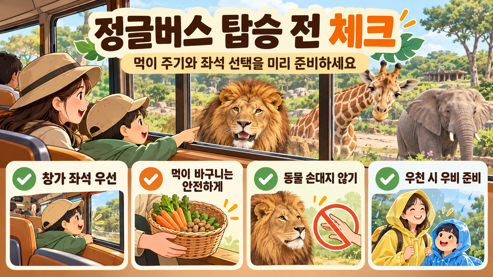 정글버스에서 동물을 관찰할 때 지킬 체크리스트 카드
