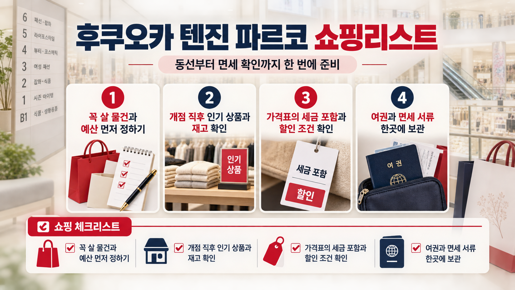 후쿠오카 텐진 파르코 쇼핑 준비 정보카드
