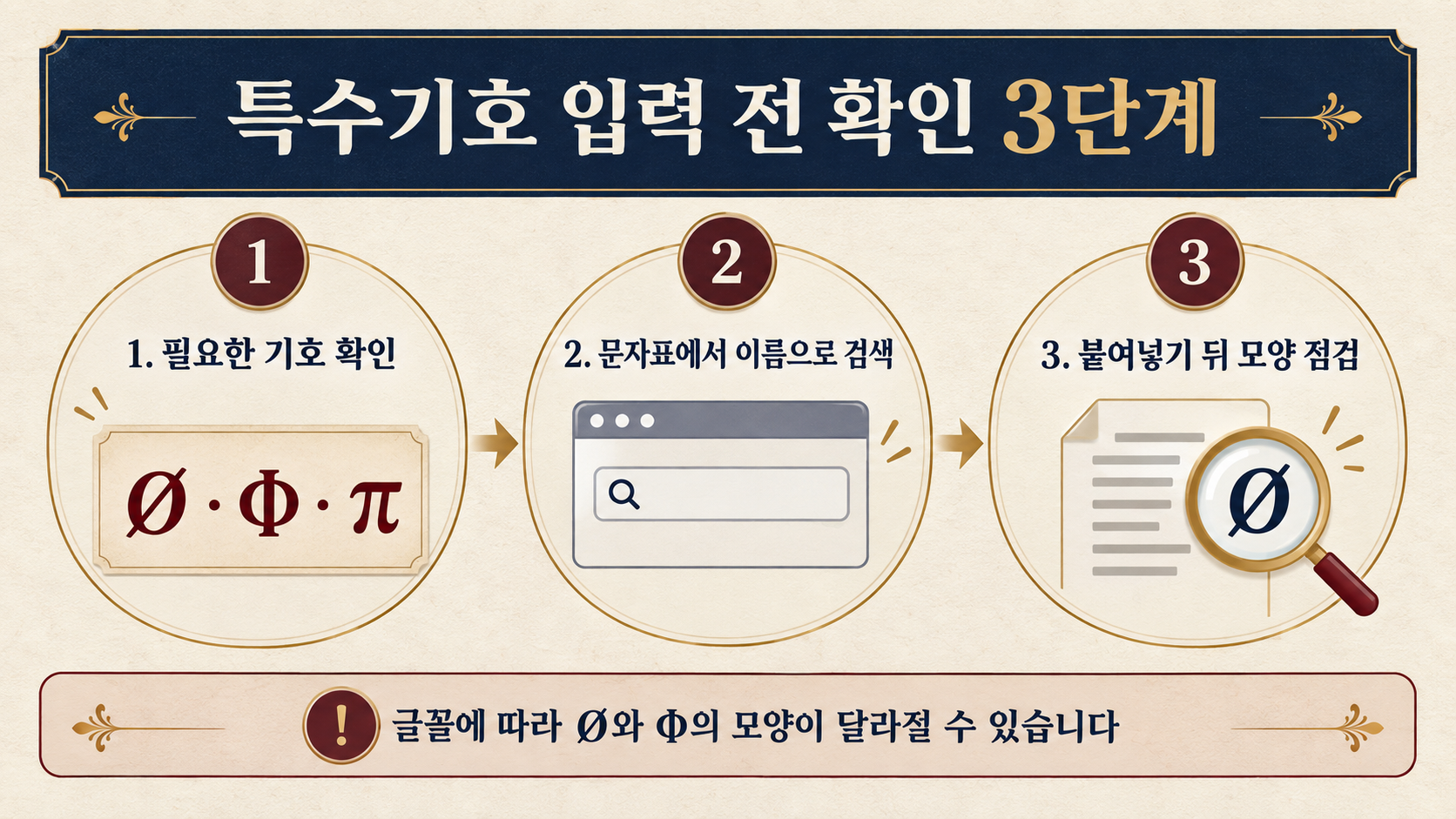 특수기호 입력 전 확인해야 할 세 단계를 정리한 정보카드
