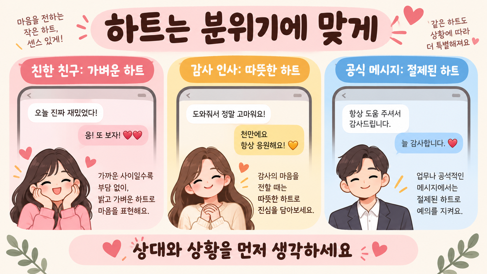 상황별 하트 이모티콘 사용 예시