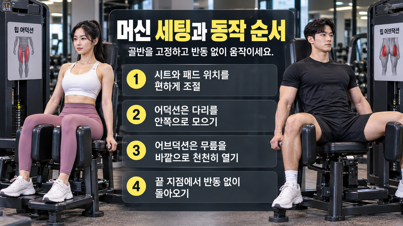 힙 머신 운동 순서와 자세 점검 단계