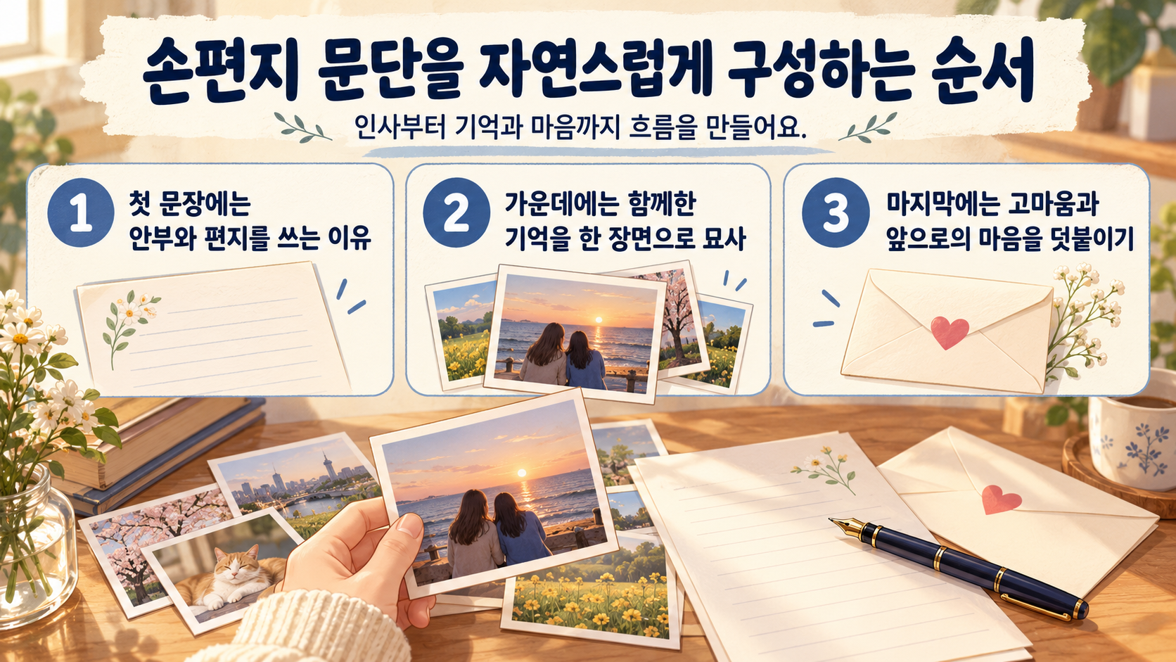 손편지 작성 순서를 보여주는 정보카드