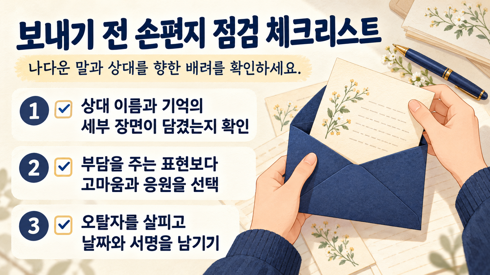 손편지 문장 점검 체크리스트 정보카드