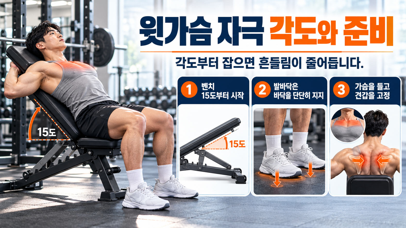 인클라인 벤치 프레스 동작 순서 안내