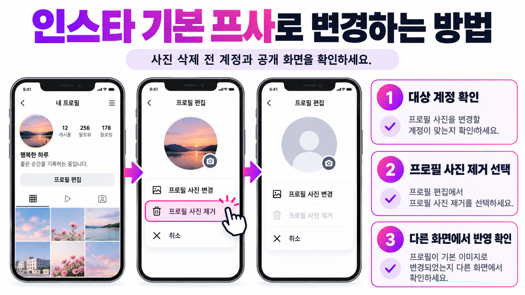 인스타 기본 프사 변경 절차를 안내하는 정보카드