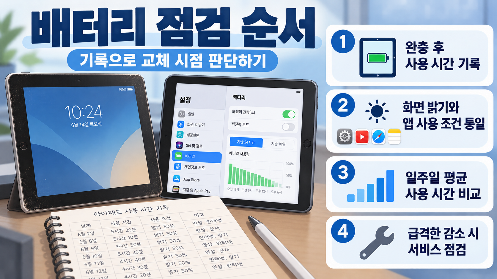 아이패드 배터리 점검 순서 정보카드