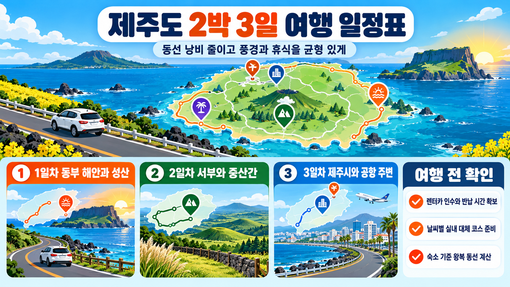 제주도 2박 3일 여행 동선을 보여주는 정보카드