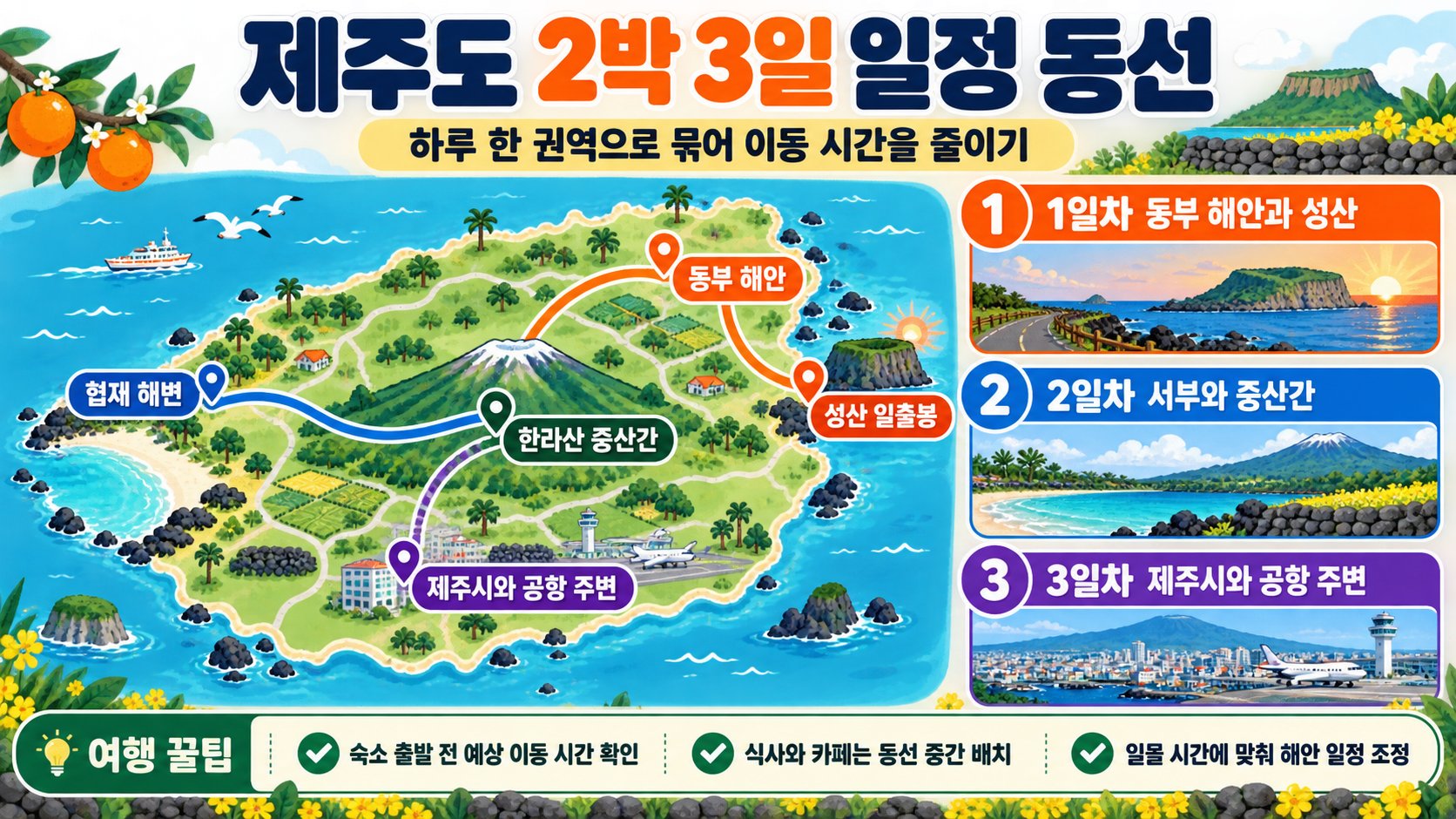 제주도 동부와 서부를 나눈 3일 일정표 정보카드