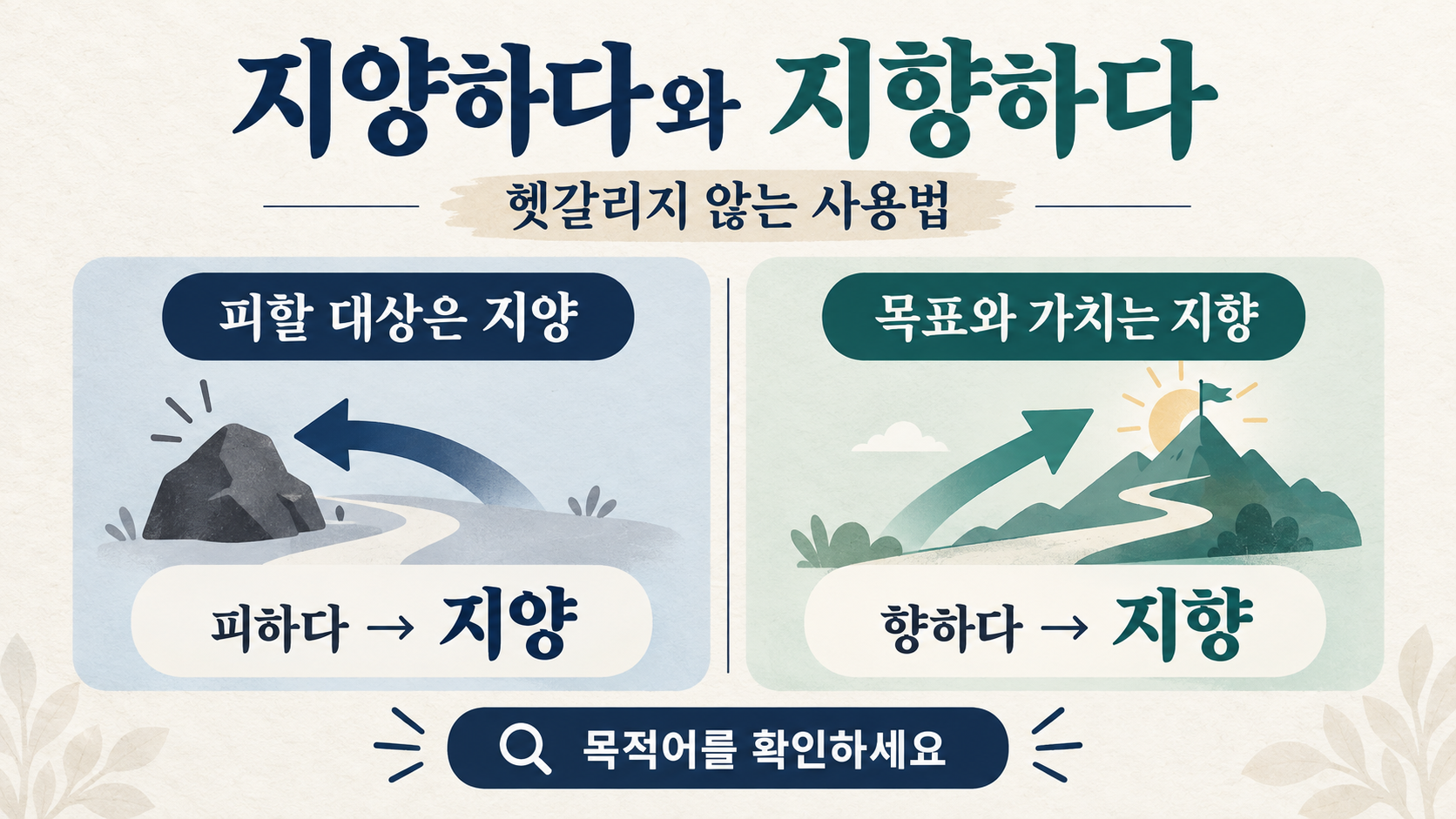 지양하다와 지향하다의 차이를 정리한 한국어 정보카드