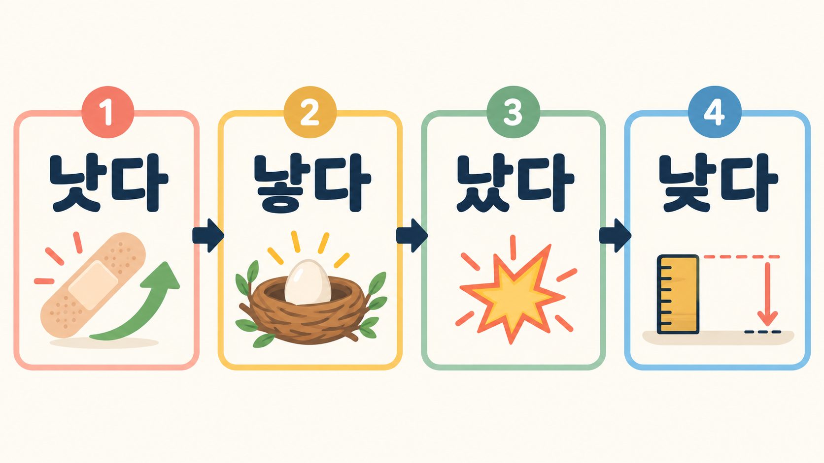 낫다 낳다 났다 낮다를 상황별로 구분한 순서도