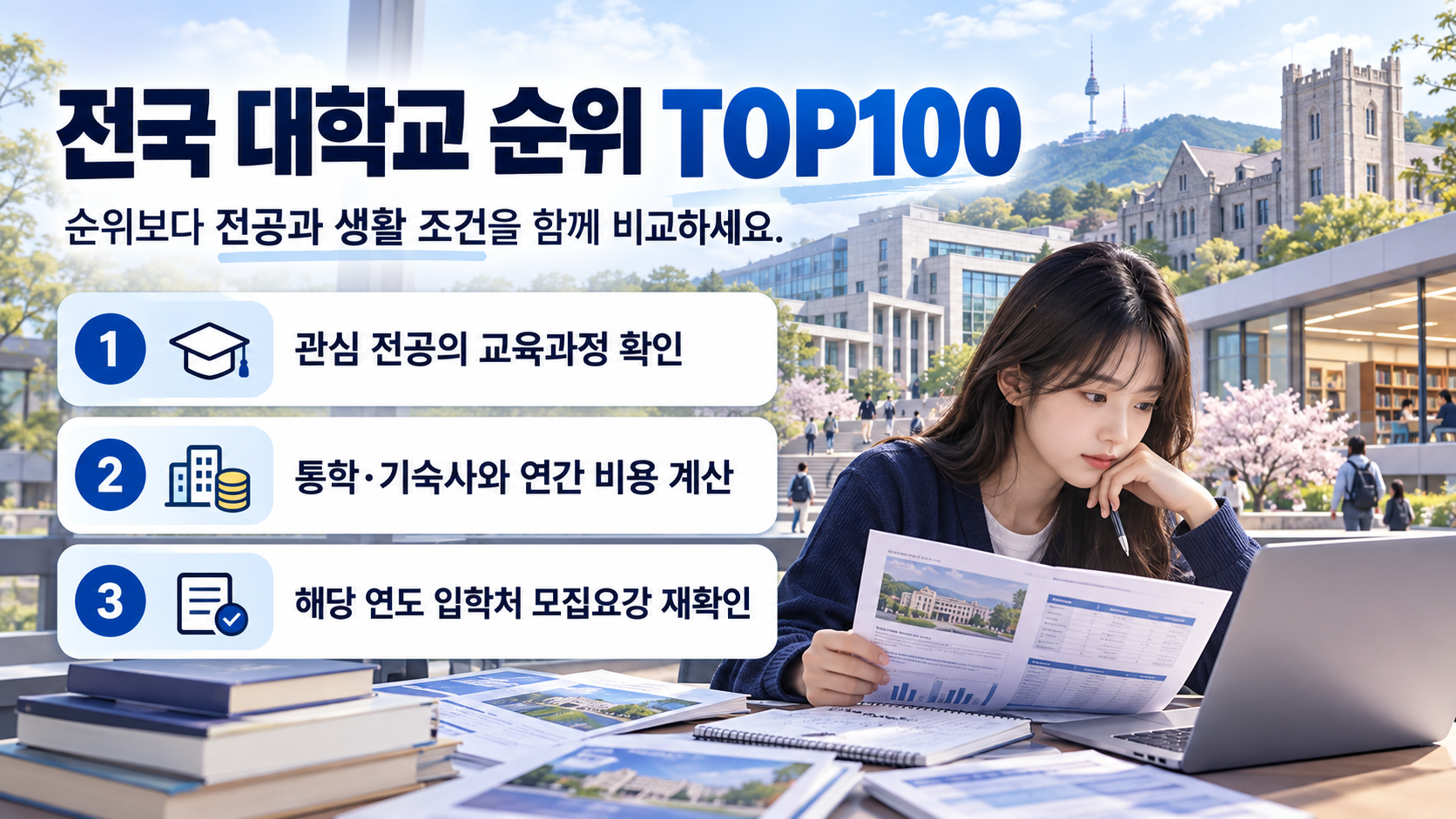 전국 대학교 순위 TOP100을 비교하는 정보 카드
