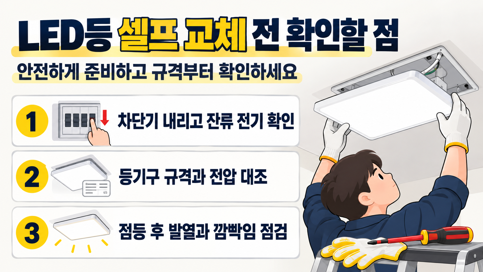 LED등 셀프 교체 전 준비 사항을 보여주는 정보카드