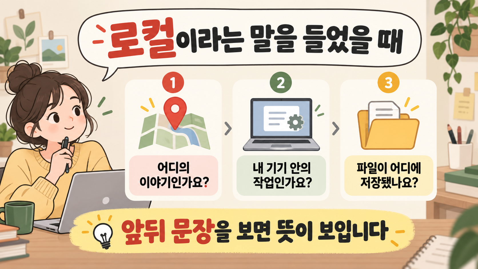 로컬이라는 말을 들었을 때 장소, 기기, 파일 위치를 확인하는 체크리스트 정보카드