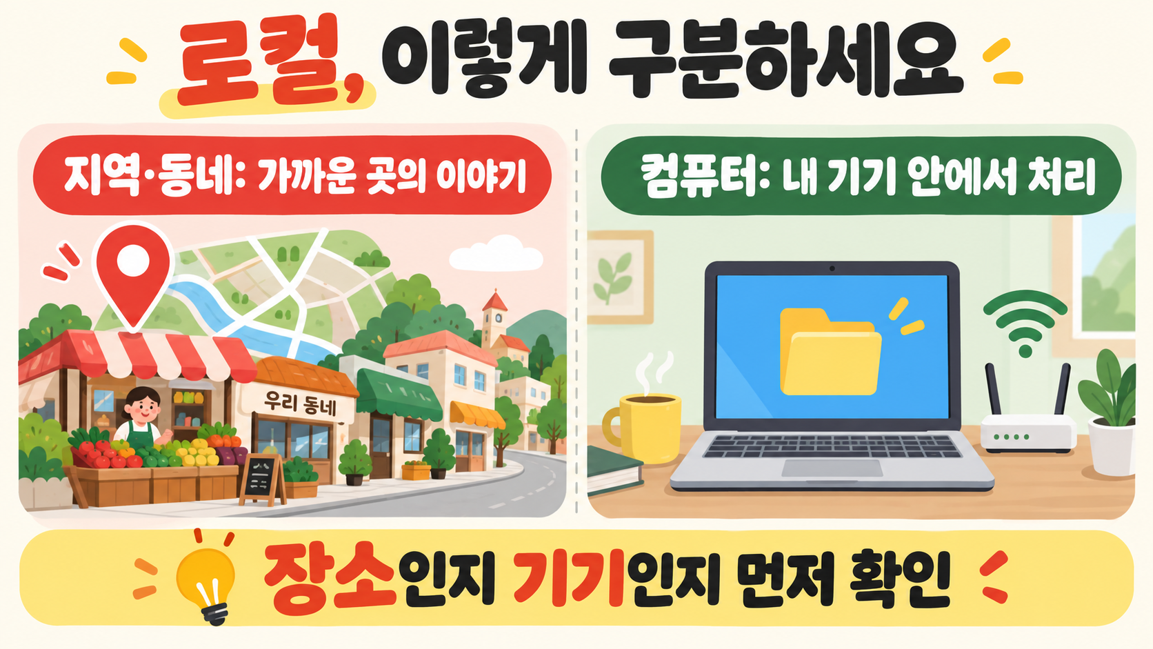 지역과 컴퓨터에서 쓰이는 로컬 의미를 비교하는 정보카드